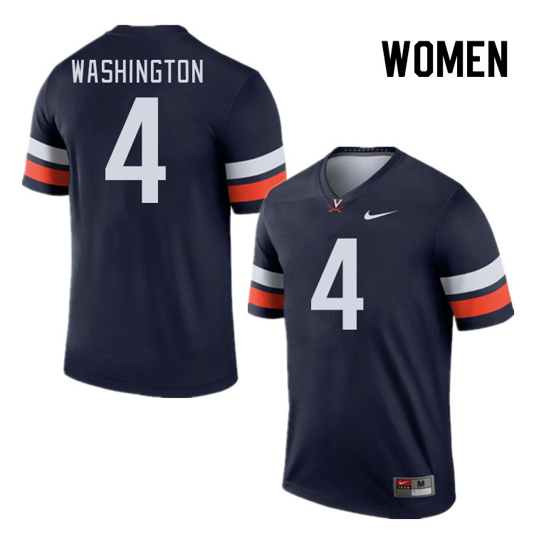 Women #4 Malik Washington Virginia Cavaliers College Football Jerseys Stitched Sale-Navy - Click Image to Close